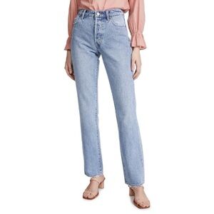 Rollas classic straight high rise jeans in 90s blue